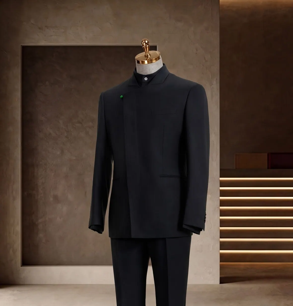 礼服系列 第 5 张参考图:极简立领、全黑礼服、婚礼仪式,五岳洋服上海西装定制