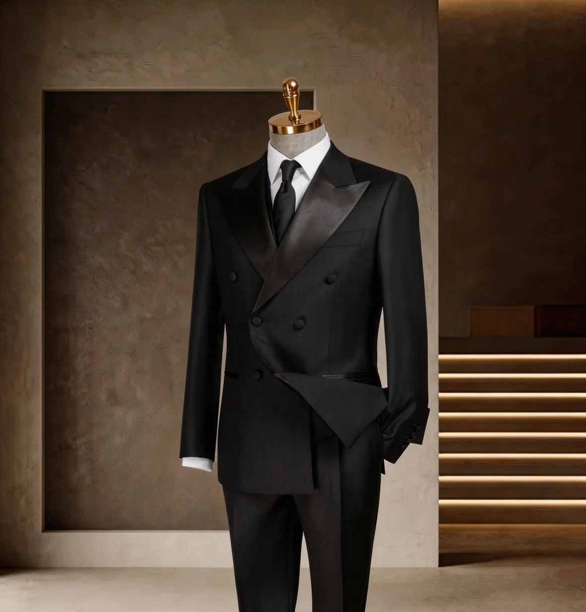 礼服系列 第 11 张参考图:黑色双排扣、戗驳领、正式礼服,五岳洋服上海西装定制